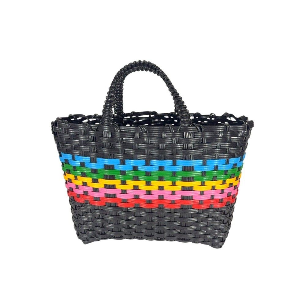 Handwoven Mexican Market Bag Woven Plastic Purse Tote Rainbow Beach Basket